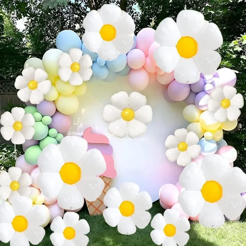 10/1pcs White Daisy Flower Balloon Multi Size Sunflower Foil Balloons Helium Ball Kid Birthday Party Baby Shower Decor Supplies