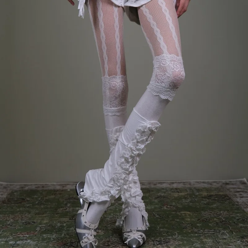 2026 New Vintage Japanese Style Lace Trim Mesh Tights, Ruffled Stacked Socks Set, Aesthetic Layered Stockings for Women