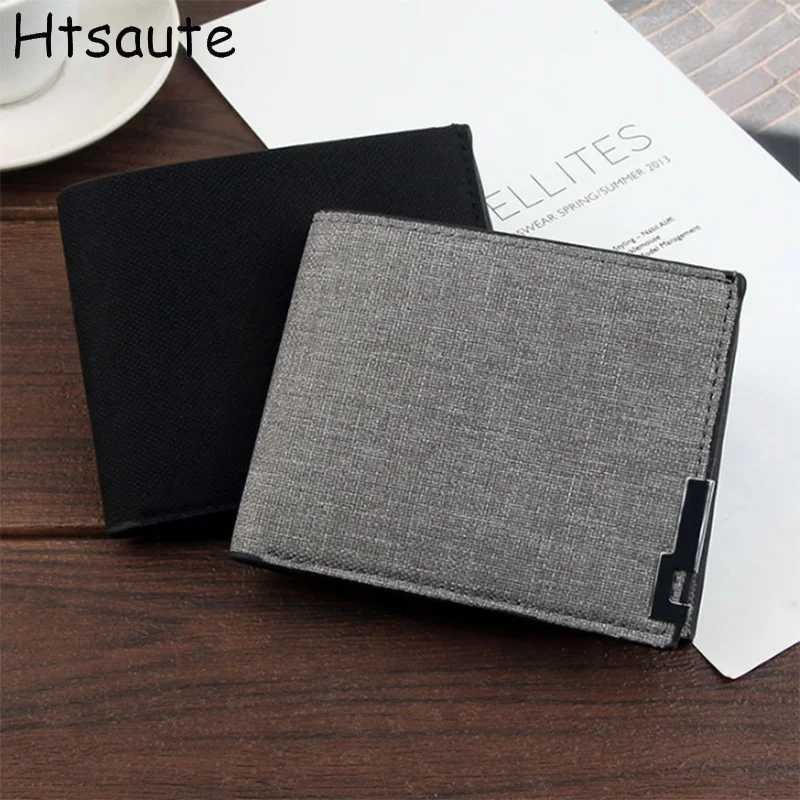 

Classic Men's Short Canvas Wallet Slim Minimalist Bifold Wallet Multiple Credit Card Holder Purse with Coin Pocket 2 ID Window