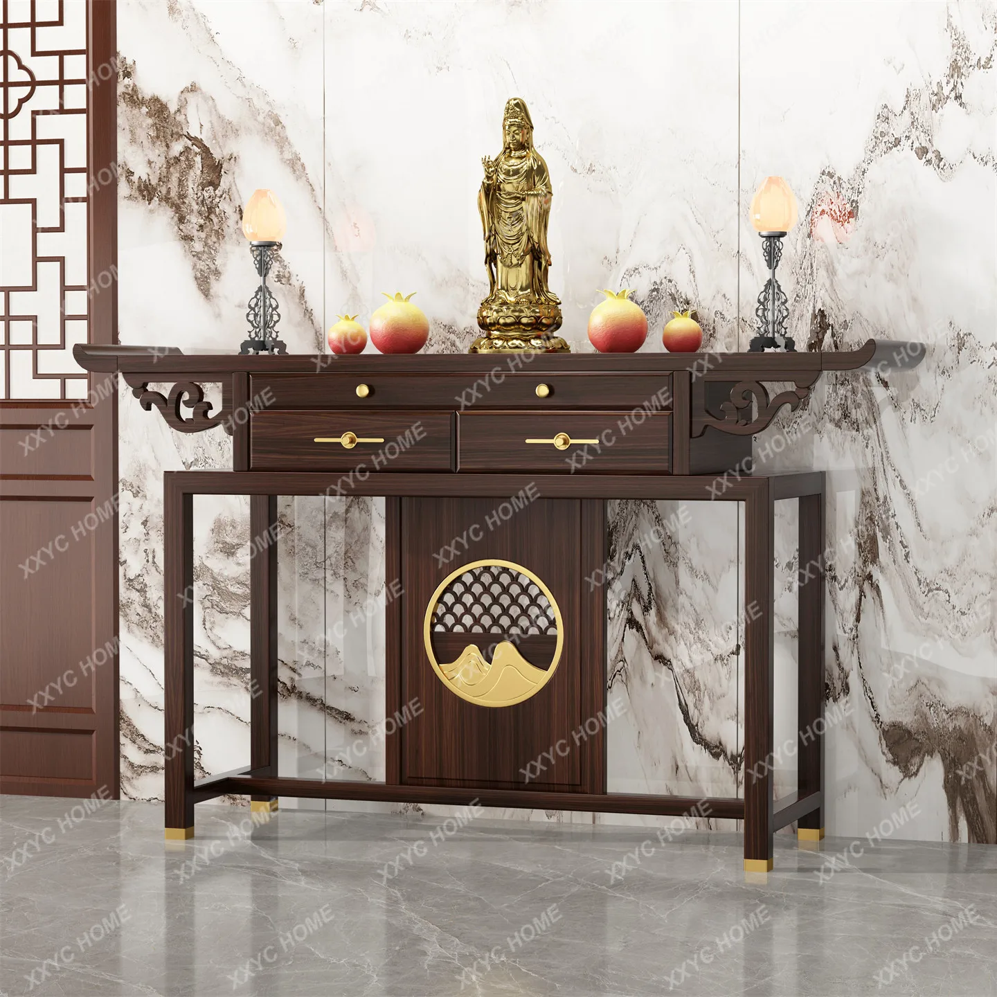 New Chinese Solid Wood Bodhisattva God of Wealth Dedication Platform Buddhist Hall Guanyin Guan Gong Shentai Table