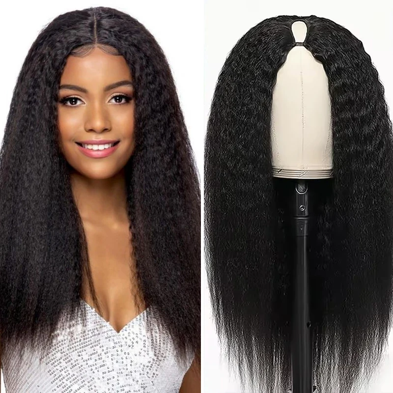 230 Density Kinky Straight V Part Human Hair Wig Kinky Straight Hair Wig Human Hair V part Human Hair Head Clip In Halr Wig