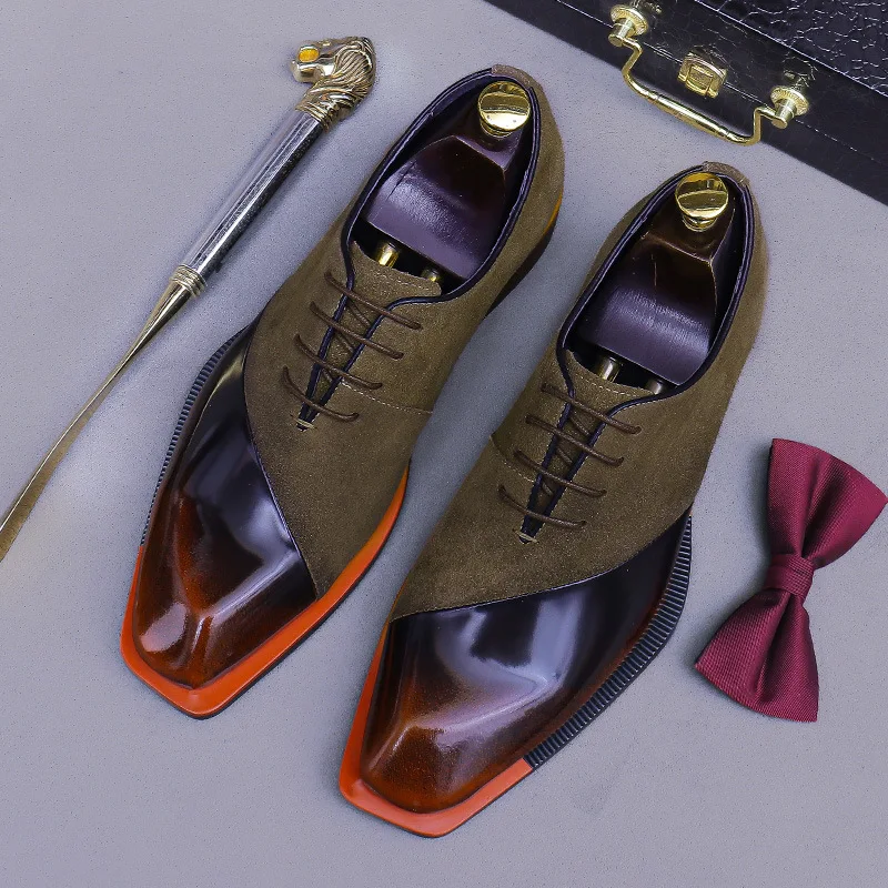

Suede Genuine Leather Sewing Oxfords Men's Genuine Leather Low Top Formal Business Dress Shoes Classic Casual Footwear Daily Use