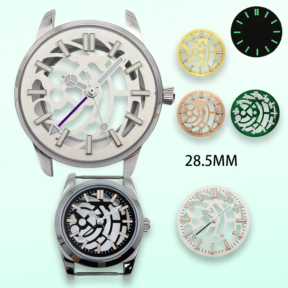 Watch modification 28.5mm S hollow  Dial  dial compatible with NH70/NH72 movements  green fluorescent  high-quality watch
