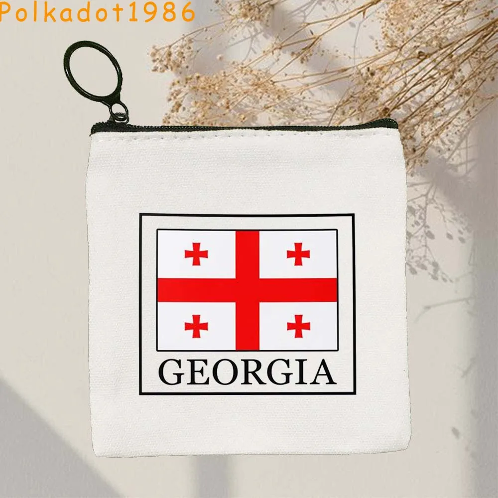 

Coat of Arms Georgia Flag Map Tbilisi Ananuri Castle Georgian Kazbegi Borjomi Canvas Coin Purse Key Case Bag Wallet Zipper Pouch