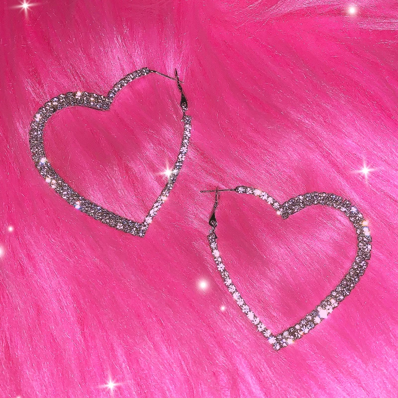 Y2k Accessories Shiny Peach Heart Hoop Earrings Korean Fashion Crystal Love Earrings for Women Punk Aesthetic 2000s Jewelry