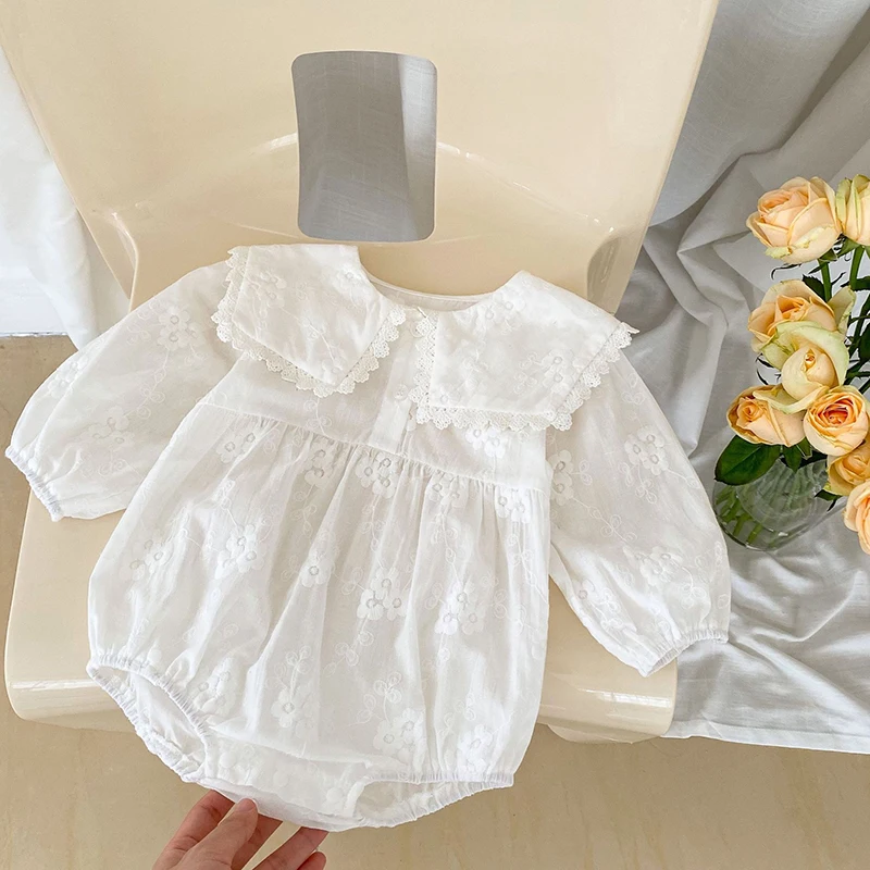 Infant Toddler Baby Girl Rompers Girls Long Sleeves Jumpsuit Baby Solid Color Flowers Rompers Spring Autumn Party Clothes