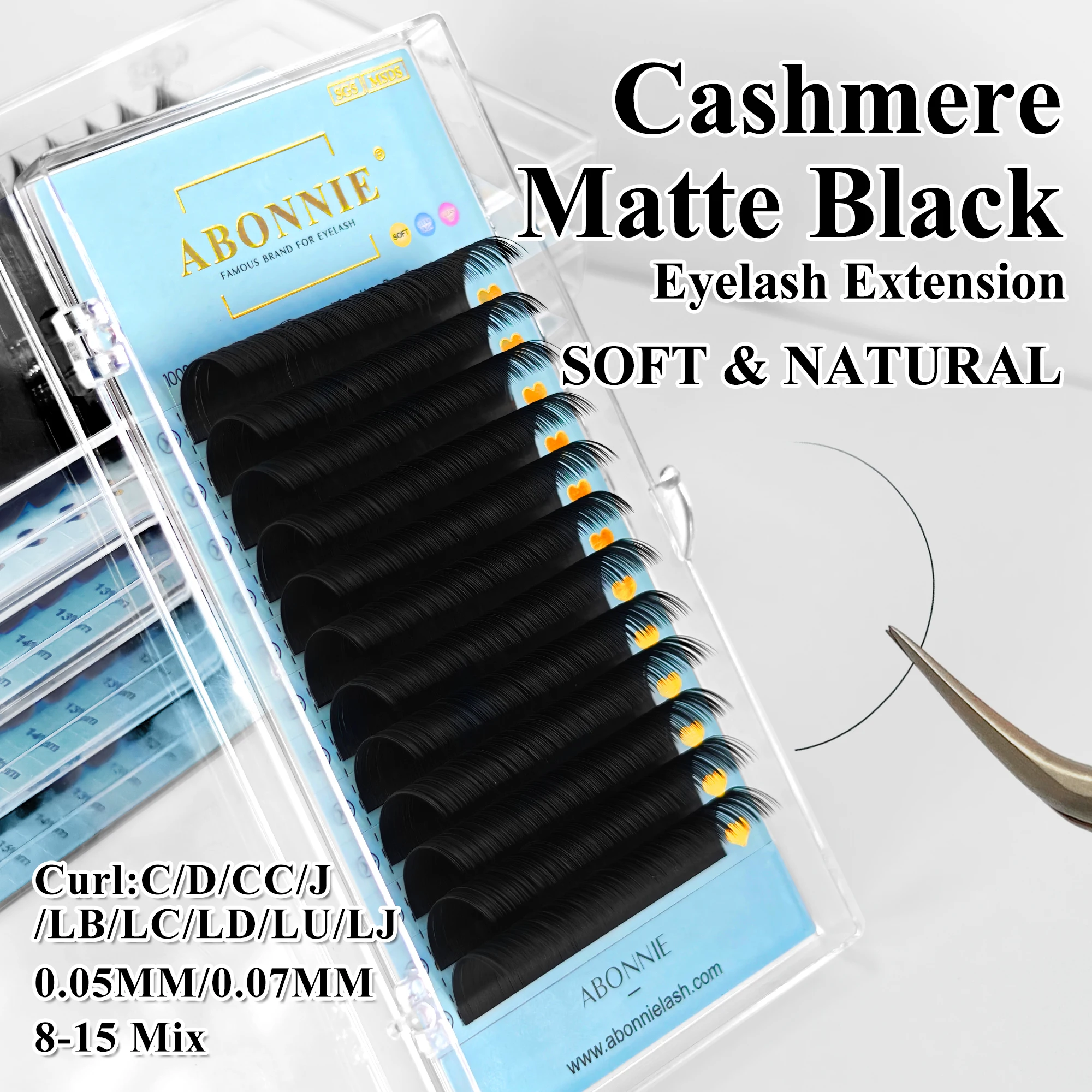 Abonnie LB LJ LC Cur Cashmere Classic Einzelwimpernverlängerungen Ultra Matt Schwarz Flauschige Wimpern Alle Größen Cilios