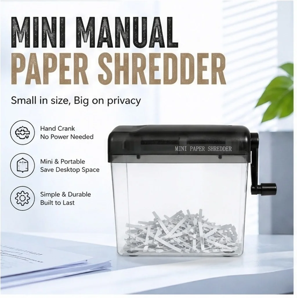 Small Desktop Manual Paper Shredder Wear Resistant Hand Crank Shredder Household Office Convenient Paper Cutter for Bills