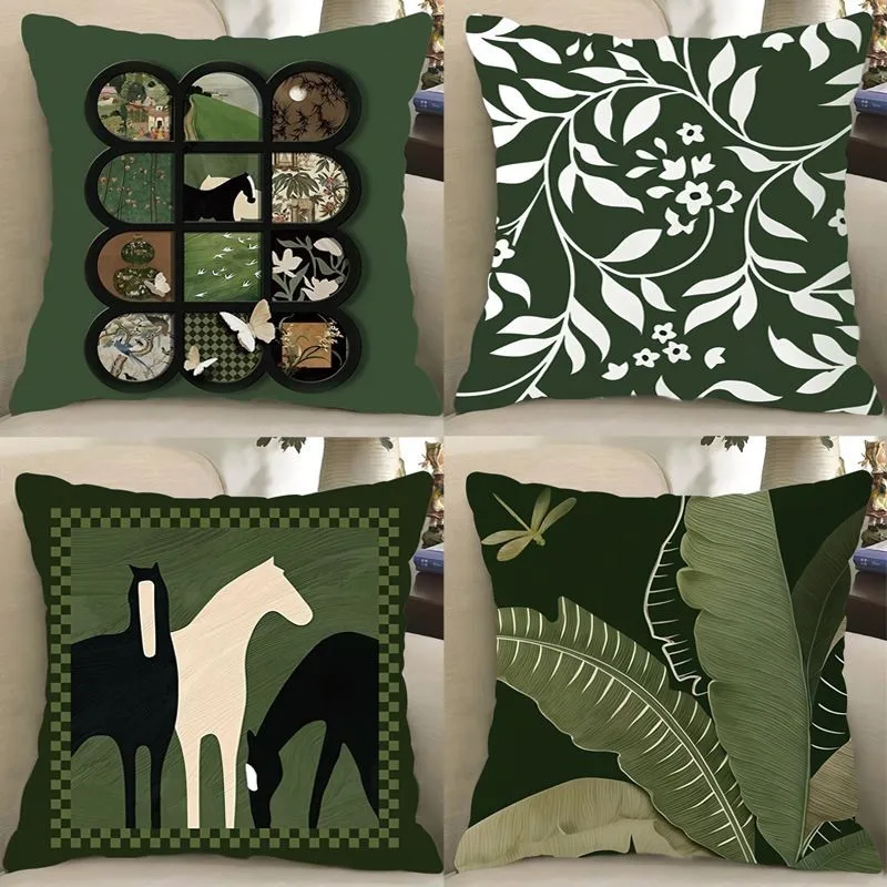 Vintage Green Botanic Animal Pillow Covers Pattern Cushion Cover Suitable for Sofa Bedroom Car Pillow Cover