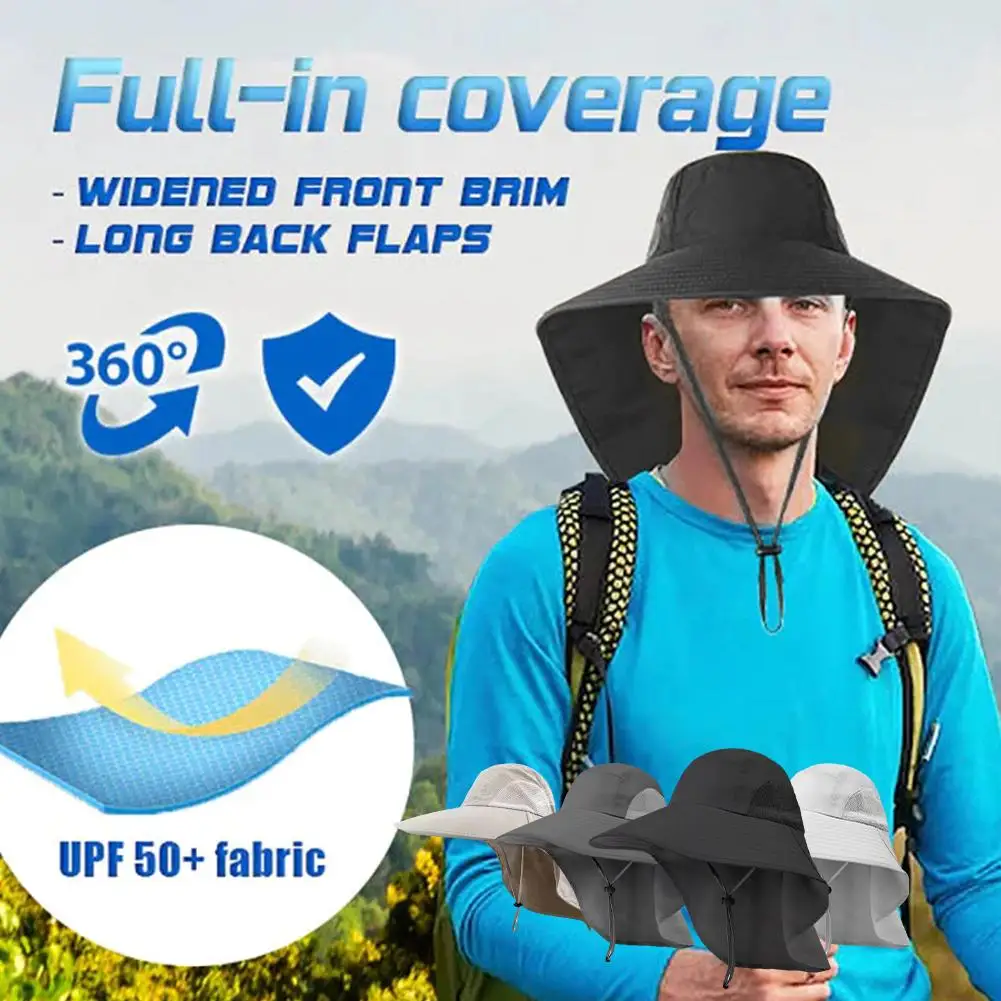 Wide Brim Sun Hat With Neck Flap For Men Women Adjustable Outdoor 50+UPF Protection Safari Cap Hiking Fishing Hat 1PC