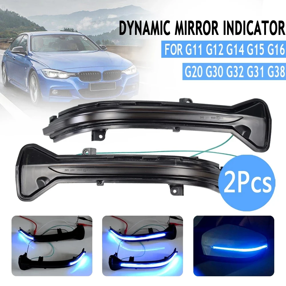 For-BMW 3 5 6 7 8 Series G38 G30 G31 G11 G20 M5 Yellow&Blue LED Dynamic Turn Signal Rearview Mirror Light Blinker