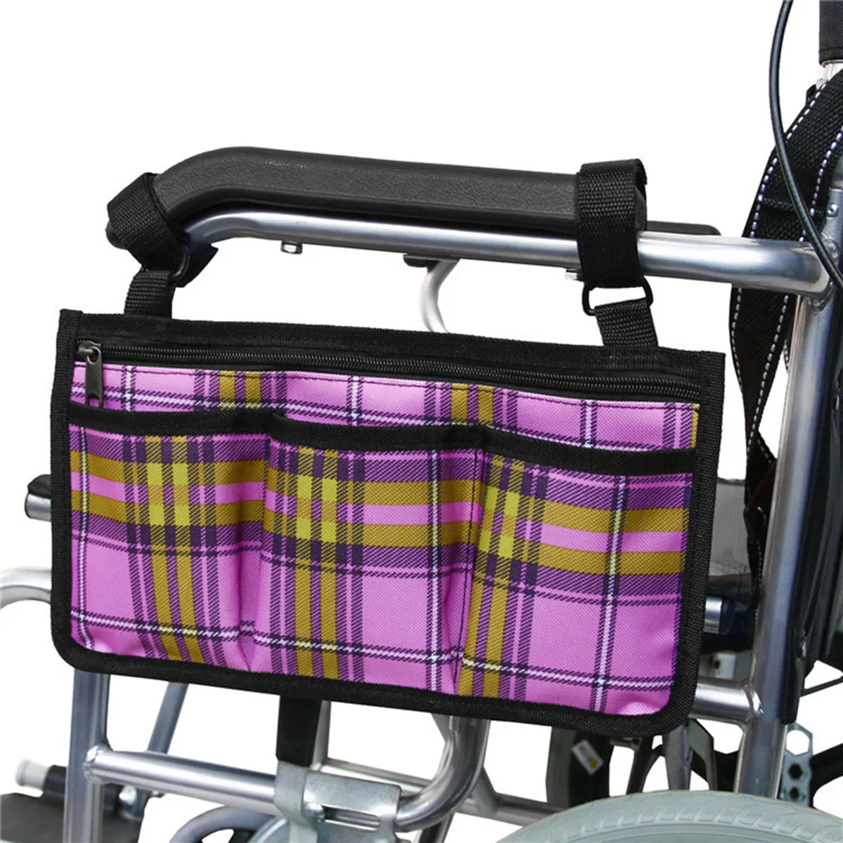 

Pink Outdoor Wheelchair Bag Side Pouch Storage Armrest Pocket Organizer With Strip for Mobile Equipment Accessory Home Shop Bag