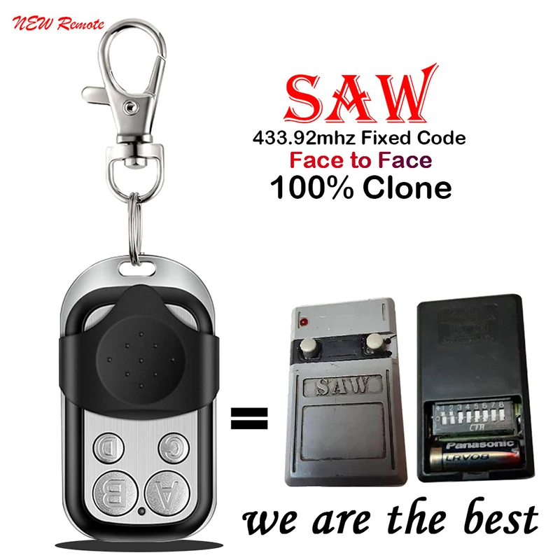 

100% Clone SAW Garage Door Opener Remote Control 433MHz Fixed Code Gate Remote Control