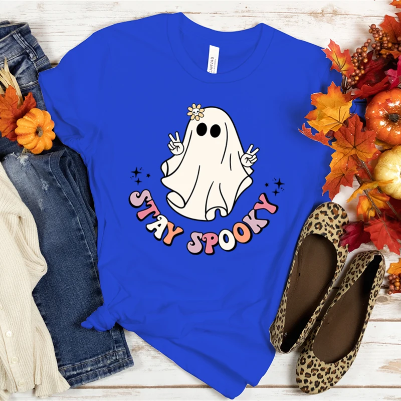 Novelty Stay Spooky T Shirts Graphic Halloween Streetwear Short Sleeve Adult T-shirt Halloween Boo Women Clothing Short Sleeve