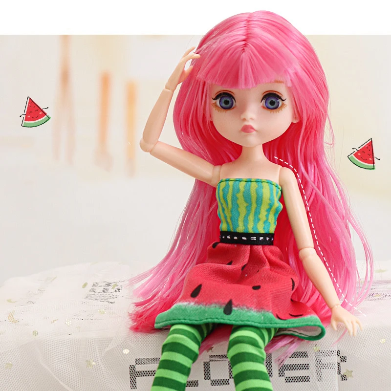 26cm BJD Dolls For Girl Pink Hair Big Eyes Multi-joint Mobility Fashion Doll Princess Clothes Suit Kids DIY Dress Up Accessories