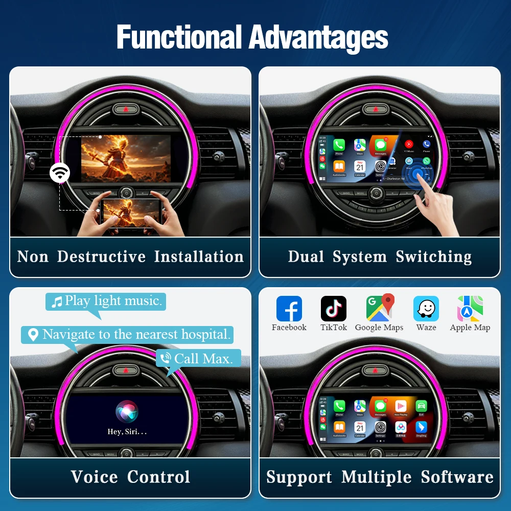 صندوق وحدة فك تشفير السيارات اللاسلكية CarPlay Android لسيارات BMW MINI Mini R55 R56 R57 R58 R60 R61 F54 F55 F56، Airplay GPS Navi #4