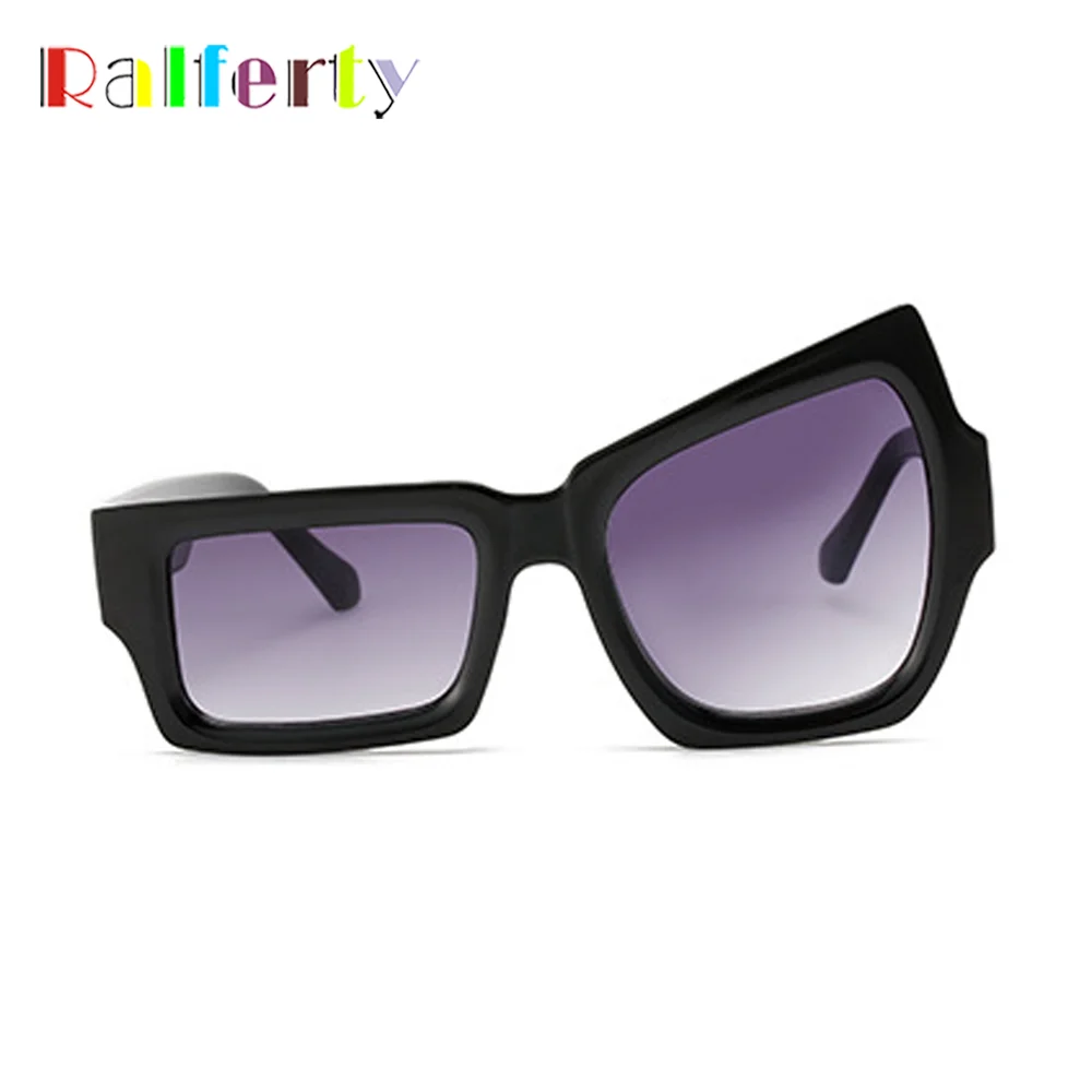 Ralferty Unique Cool Asymmetrical Sunglasses Women Vintage Designer Sun Glasses For Men Anti Reflective UV Protection Shades