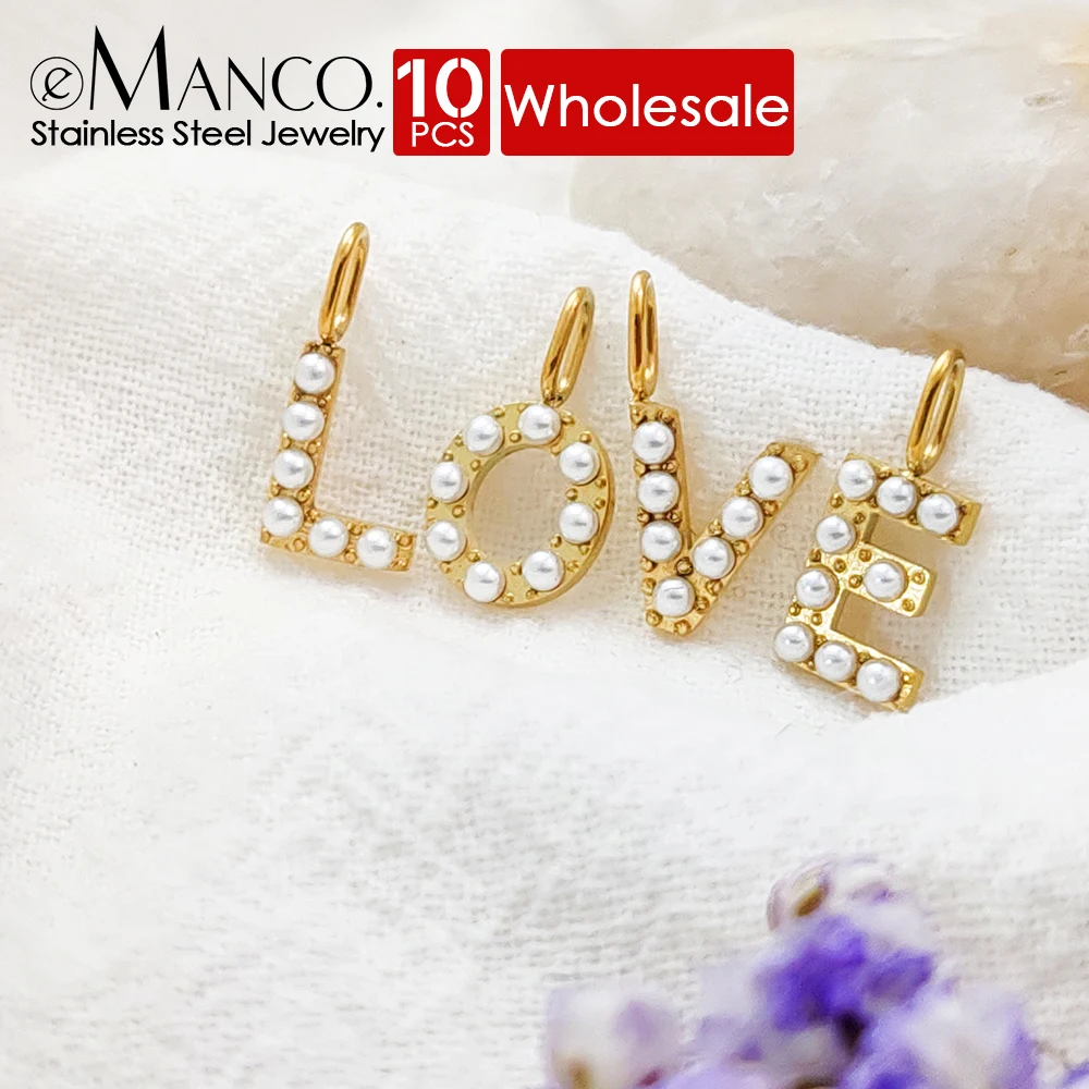 eManco10PCS  Initials Alphabet Accessories for Name Custom Necklaces Trend Women's Jewelry Wholesale Faux Pearls Stainless Steel