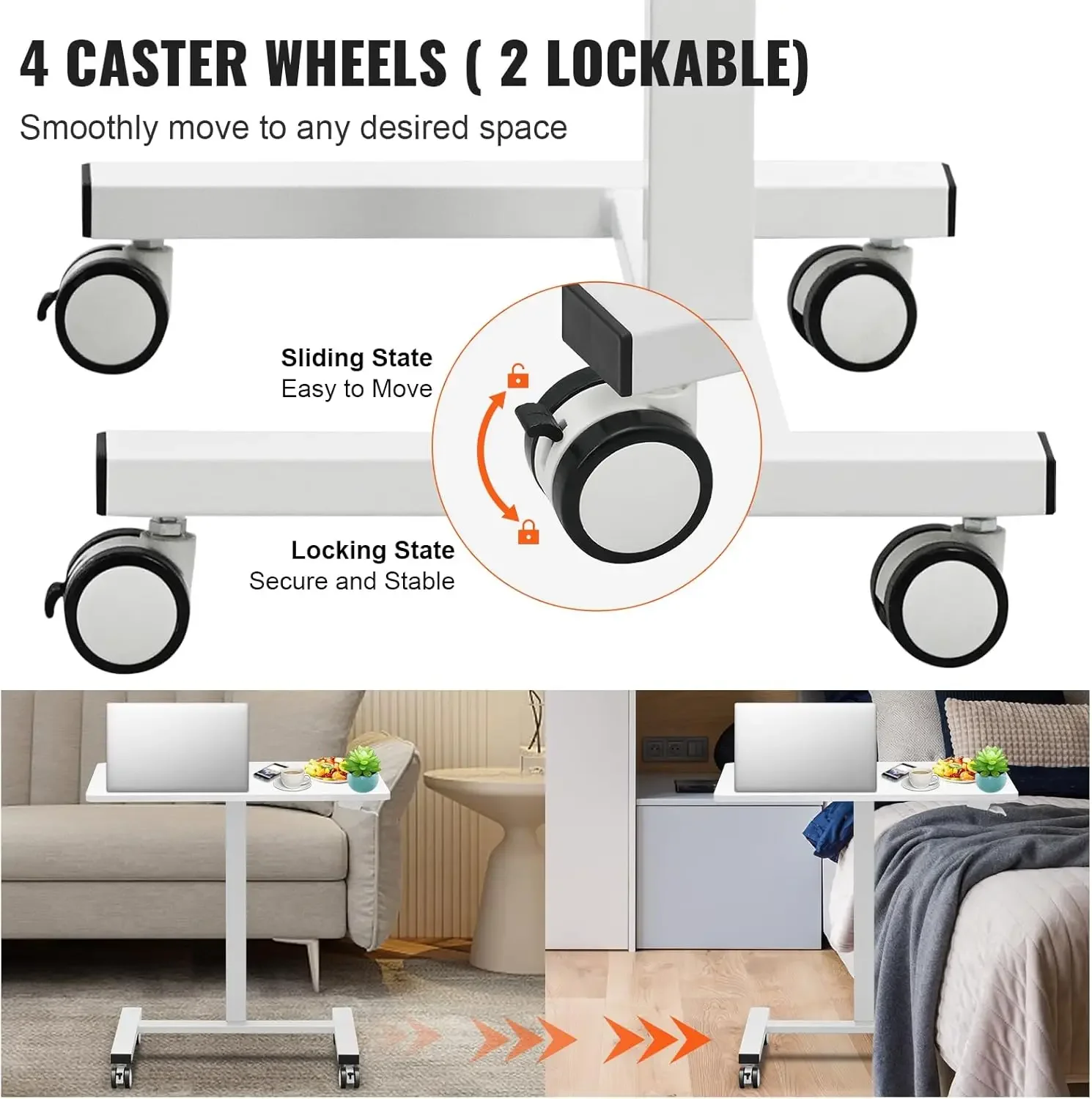 Mobile Standing Desk, 28"-44" Gas-Spring Height Adjustable Sit-Stand Desk, 4 360° Swivel Wheels (2 Lockable)