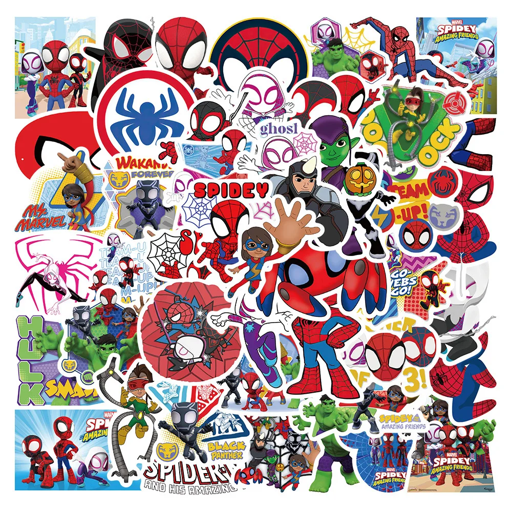 50Pcs Cartoon Marvel SpiderMan and His Amazing Friends Stickers Laptop Guitar Skateboard Luggage Waterproof Sticker Toys