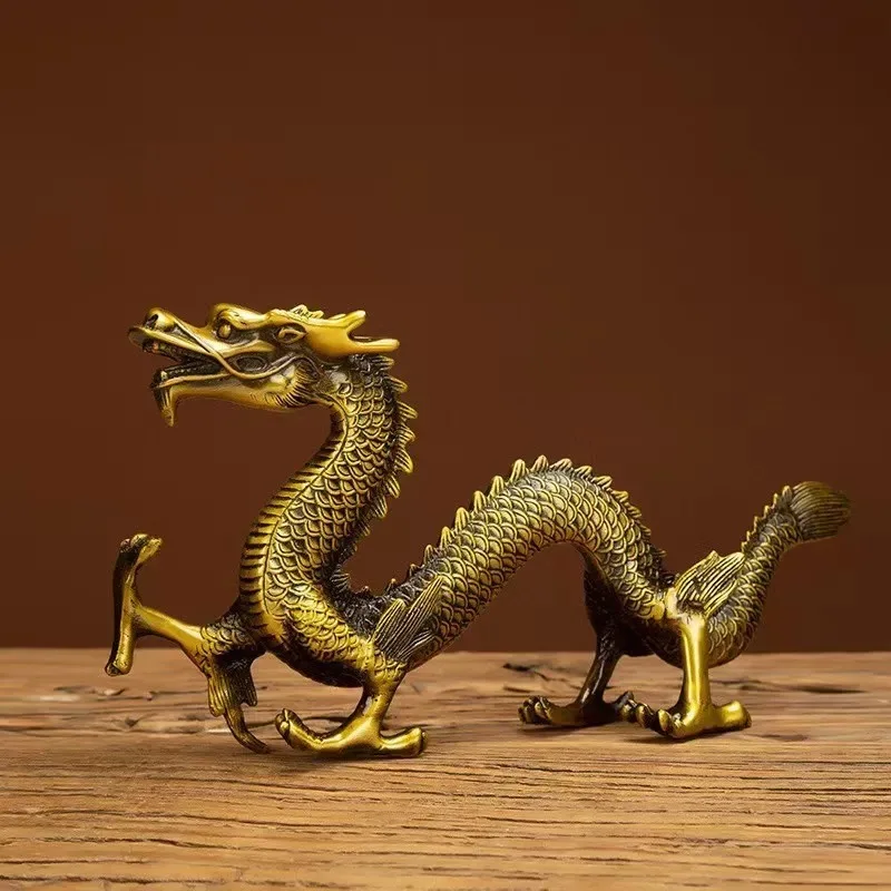 Zhaocai Pure Copper Dragon Ornament Brass Green Dragon Wealth Attracting Home Decoration Five Clawed Golden Dragon Ornament