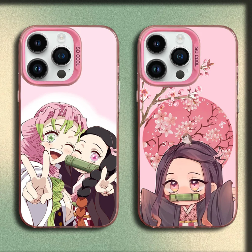 

D-Demon Slayer Nezuko Kamado Phone Case For iPhone 16,15,14,13,12,11,Mini,Pro,SE,MAX Pink Matte Silicone Cover