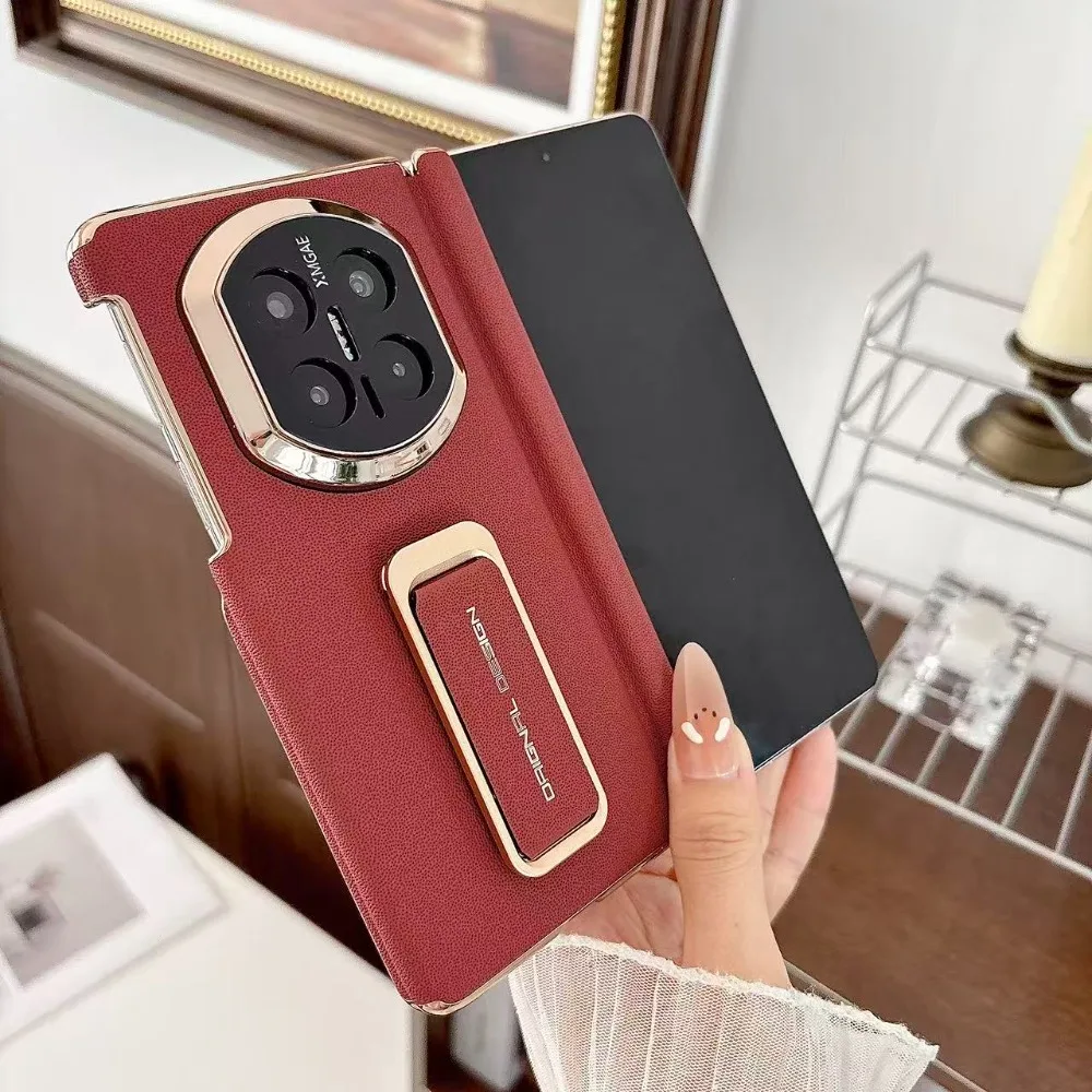 

Case for Huawei Mate X7 Wristband Kickstand Cover Dual Axis Electroplating Flip Leather Shockproof Phone Shell