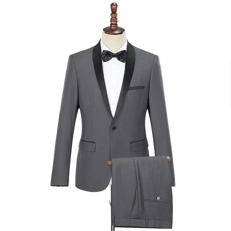 

X71-British style slim men's double-breasted solid color groom groomsmen dress high-end business men's suit