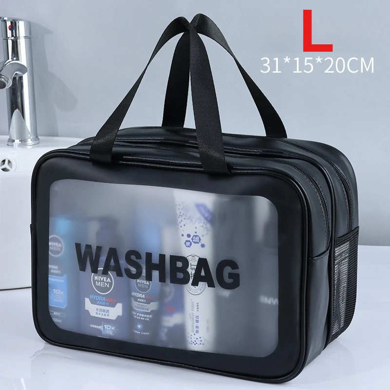 Doppelschichtige Waschtasche mit Trocken-Nass-Trennung, transparente PU-Kulturtasche, tragbare Kosmetiktasche für Reisen, Fitnessstudio und Schwimmen – Detail 10
