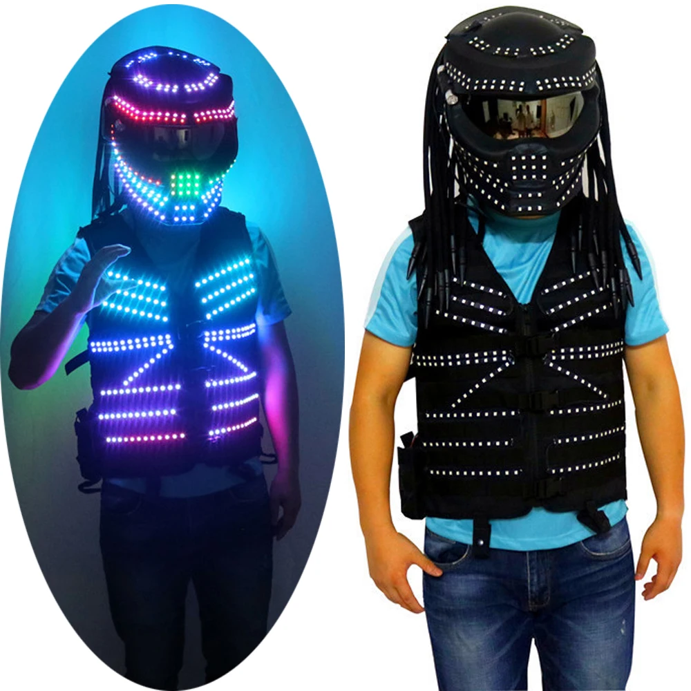 

Gothic Sci-fi DJ Cool The LED Color Helmet Cyber HD Mask Vest Punk Cosplay Costume Pretty Mask Vest Party For Bar KTV Halloween