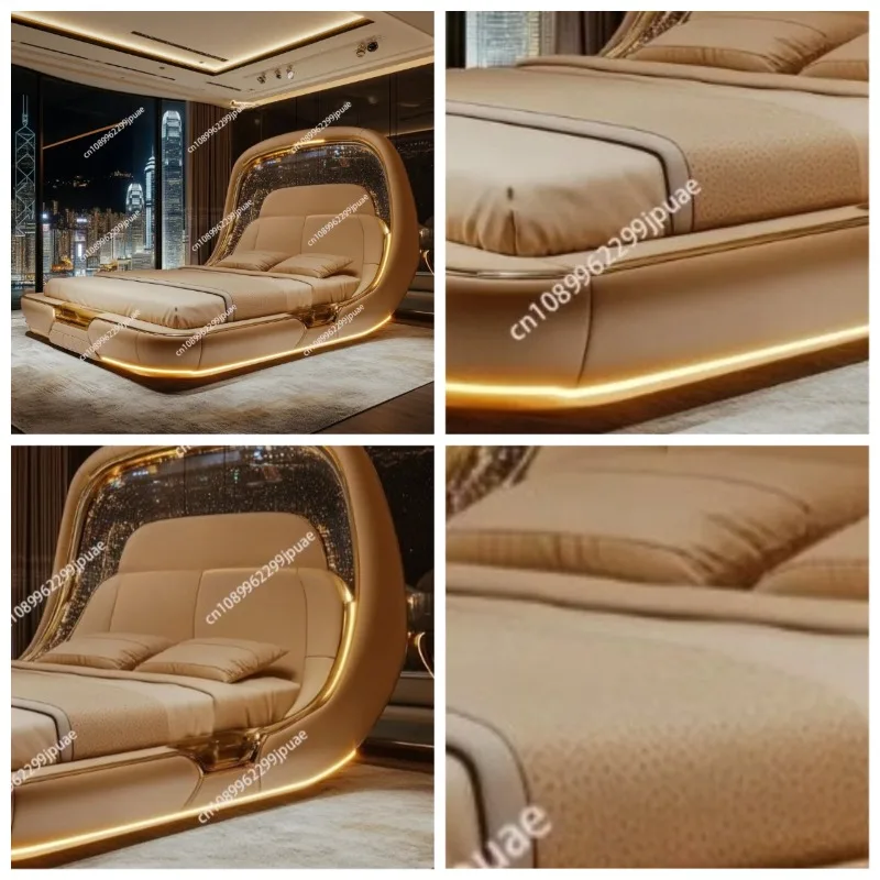 Modern Light Luxury Leather Double Bed Multifunctional High-end Bed for Master Bedroom Home Furniture