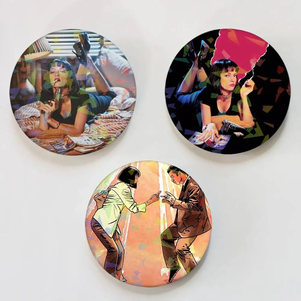 Film P-Pulp Fiction Round Exquisite Laser Badge Brooches Creative Pins For Clothes Hat Backpack Gift Accessories