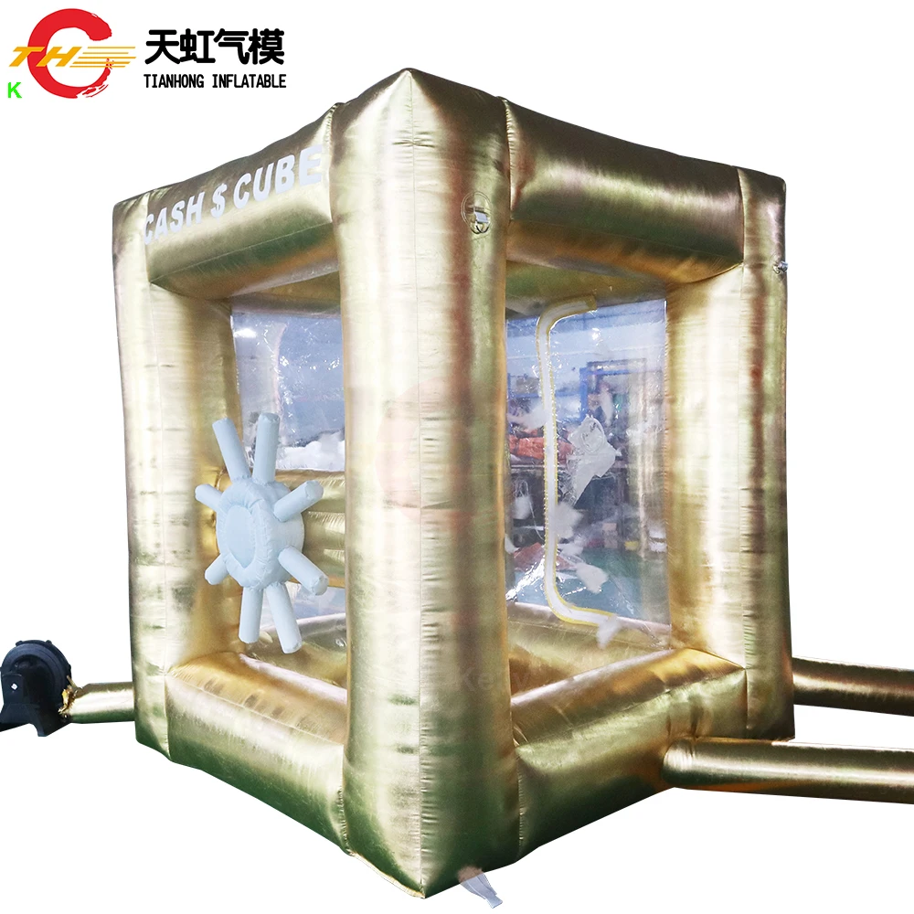 

Fast Air Shipping! 2x2m Golden Inflatable Cash Cube Inflatable Money Grab Booth Carnival Game Toys with Blower for Sale