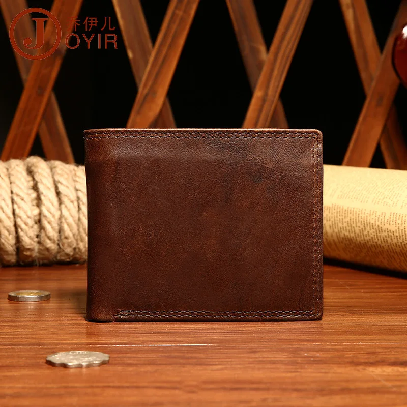 Men's Short Genuine Leather Wallet RFID Anti-Magnetic First Layer Cowhide European and American Fashion Leisure Wallet Crazy Hor