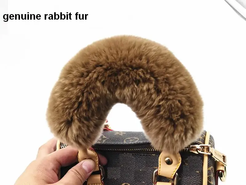 Genuine Rex Rabbit Fur Replacement Bag Strap Handbag Straps Cover Fur Handle With Magic Tape For Women 14/20/30cm