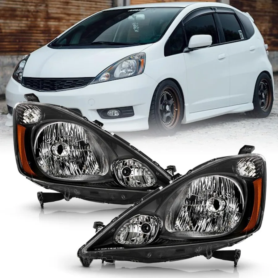

For 20092014 Honda FIT Black Housing Headlights Headlamps Pair Set Replacement Left and Right Side Designed for Enhanced Visibi