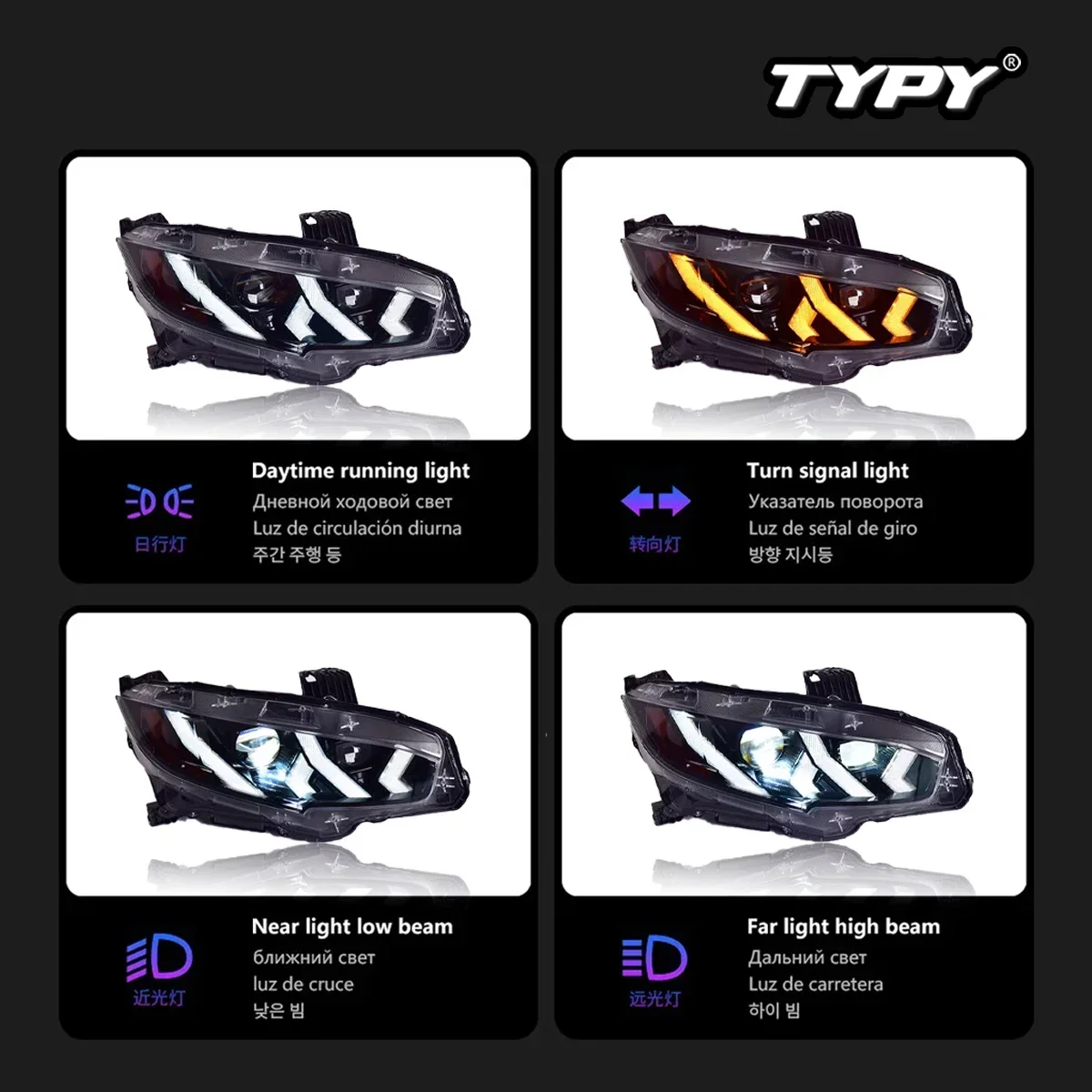 

TYPY New LED Head Lamp Upgrade Modified For Honda Civic 10th Headlights 2016-2021 Dynamic Signal Head Lamp Auto Accessories