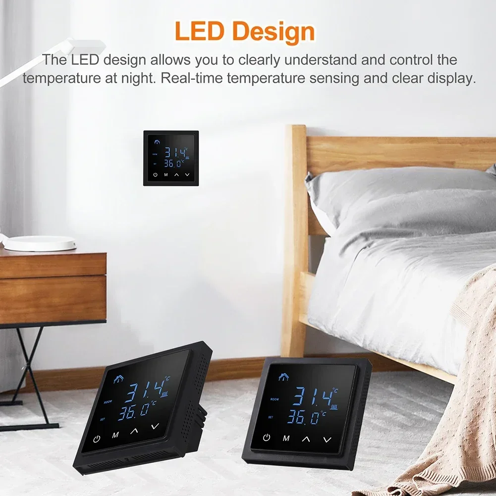 Thermostat 16A  Floor Heating Temperature Controller with Large Touch Screen  LED Digital Display  Child Lock Function