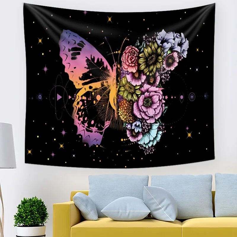 

Neon Color Butterfly Flowers Art Tapestry Boho Floral Plant Tapestries for Bedroom Hippie Aesthetic Room Decor Wall Hanging