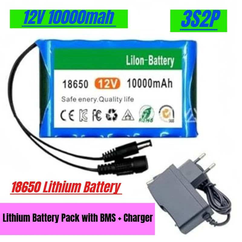 

18650 Lithium Battery 3S2P 12V 10000mah Rechargeable Lithium Battery Pack with BMS + Charger