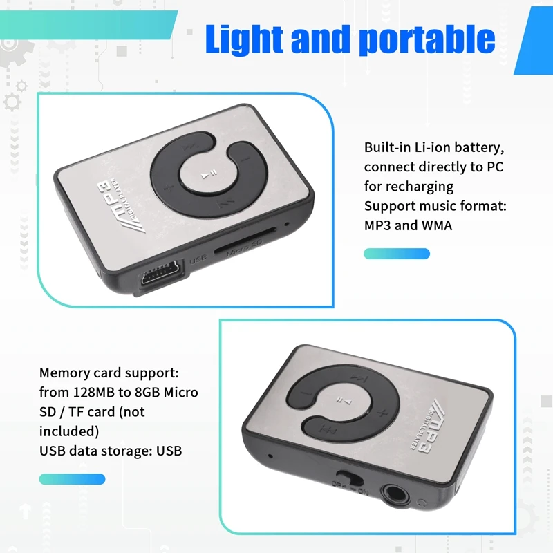 【مخزون محدود】مشغل موسيقى MP3 صغير مع كابل USB مع سماعات رأس باللون الأسود