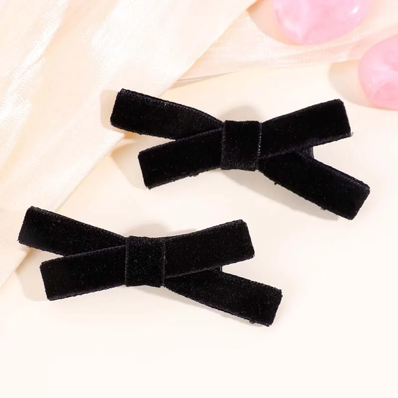 ncmama 2PCS Retro Black Velvet Bowknot Hair Clips Ribbon Bow Hairpin Girl Small Barrettes Kids Headwear Korea Hair Accessories