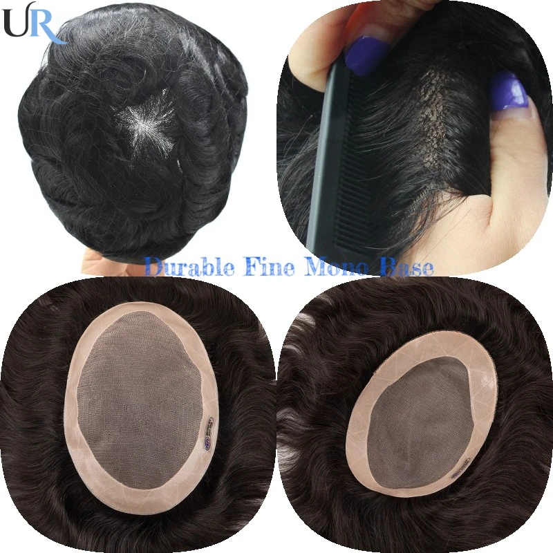Fine Mono Men Toupee Durable Male Hair Prosthesis 130% Densit Natural Human Hair Replacement System Unit Man Hairpiece Men Wig