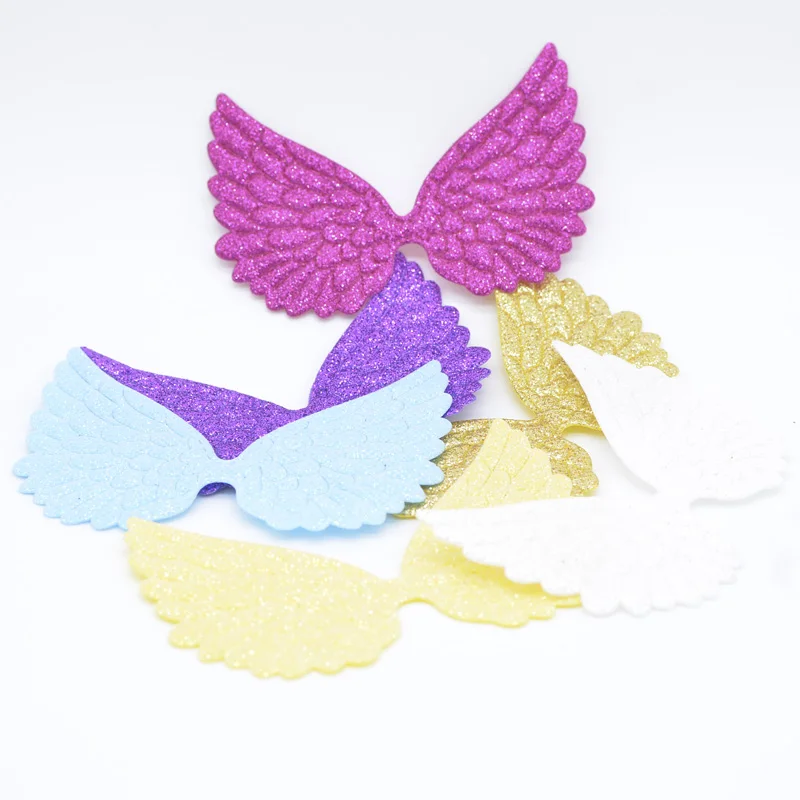 12Pcs 100mm Angel Wing Appliques Single Sided Glitter Powders Fairy Wing Patches DIY Clothes Headwear Bowknot Bow Tie Decor