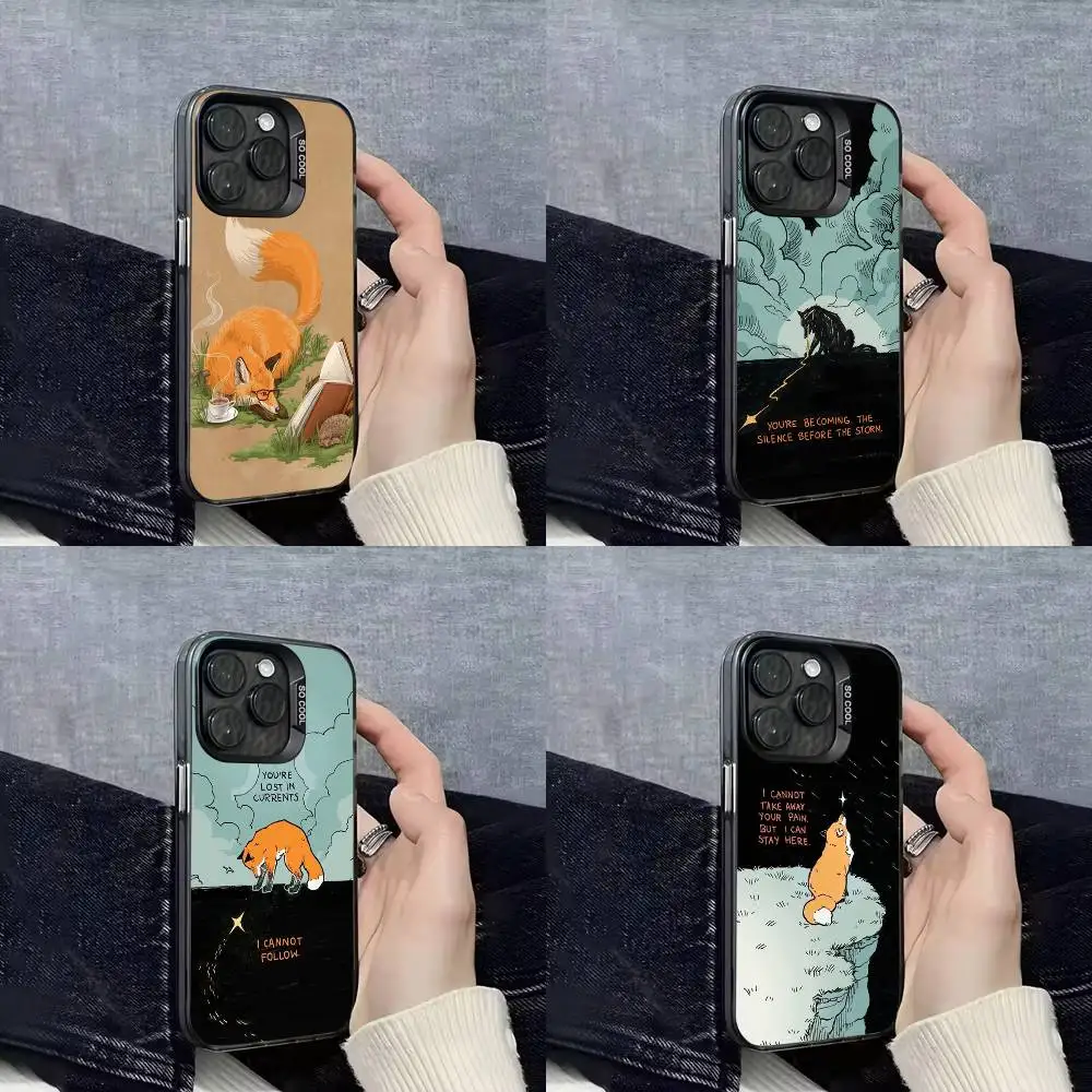 

Art Lyrics Cartoon Fox Phone Case For iPhone 17,16,15,14,13,12,11,Pro,Max,Plus,E,SE4,Air,Mini Black IMD Cover