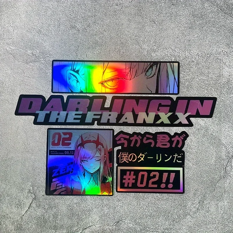 1セットのファッショナブルな「ダーリン・イン・ザ・フランキス」車用ステッカー、ゼロツーをテーマにした車用デカール、アニメの雰囲気を車に加えるのに最適です。