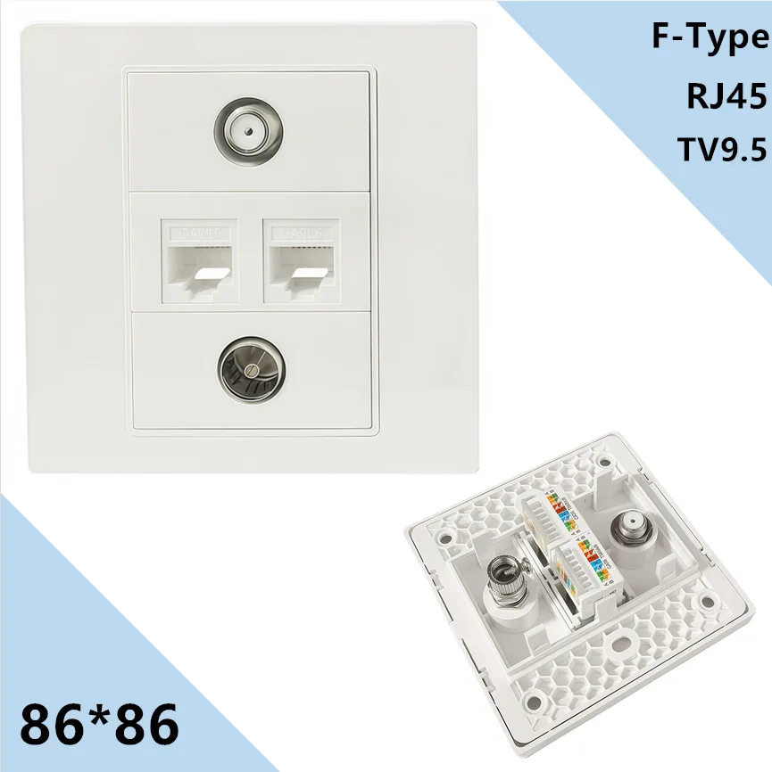 86mm Pro TV9.5 RJ45 F Female Home TV AV Wall Outlet Video Socket Face Plate White ABS;