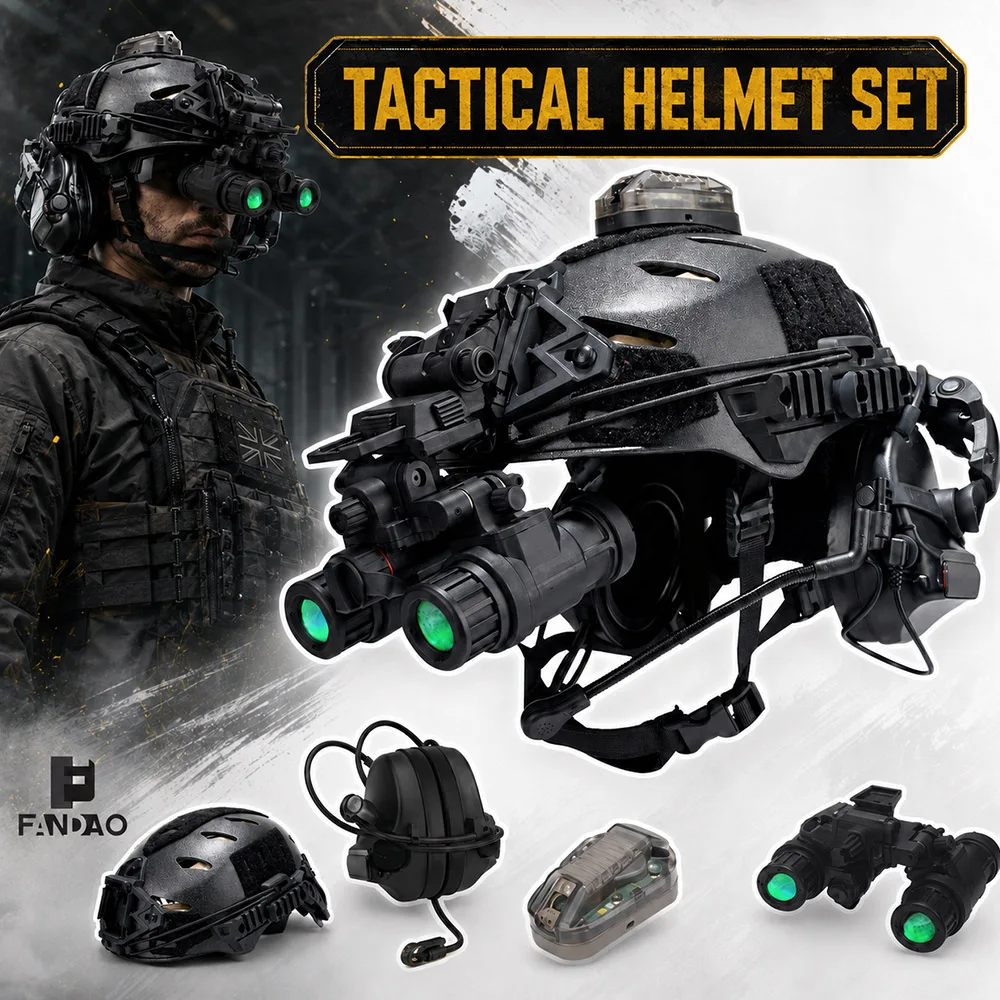 5 in 1 Tactical Helmet Set Protective Fast Helmet with NVG Model Headset Signal Light for Airsoft CS Wargame Training Cosplay