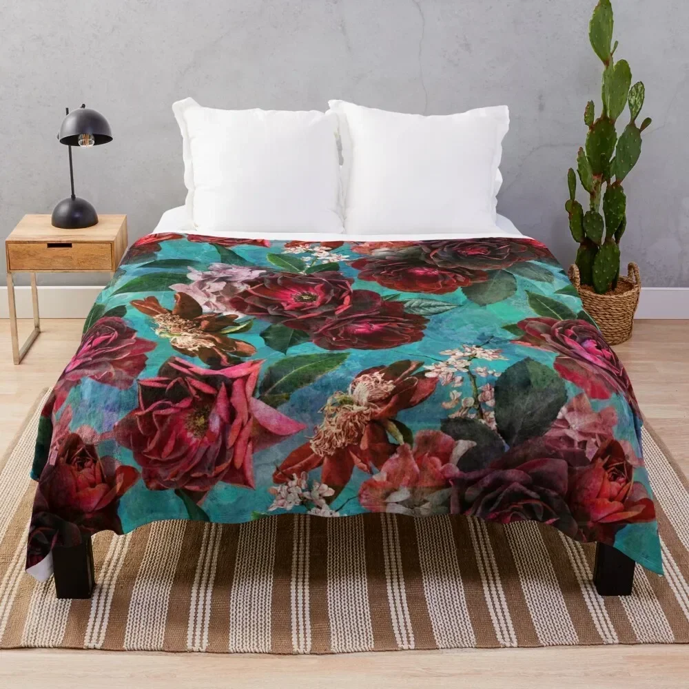

Turquoise Vintage Summer Roses Garden Throw Blanket Cozy Microfiber Throw Blanket for Home Bedroom