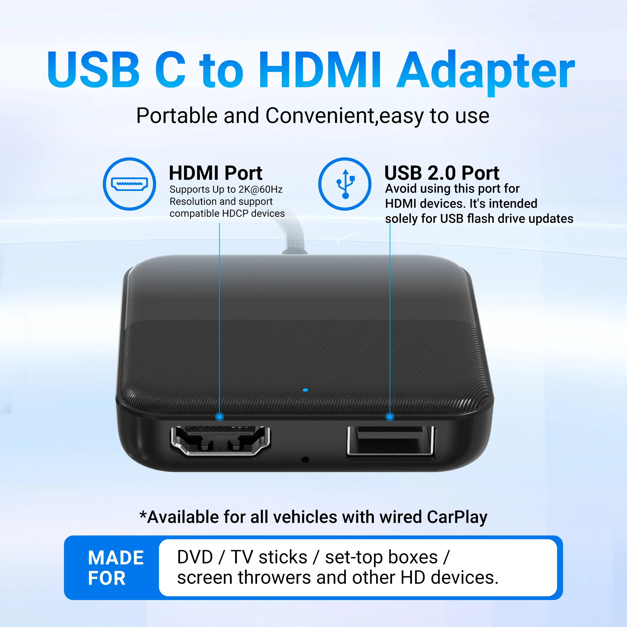 OTTOCAST Car Ai Box HDMI Multimedia Adapter DVD Converter for Movies Live TV Show Box for Netflix Youtube OEM Wired CarPlay Car